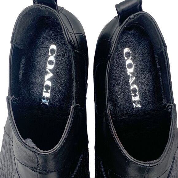 Coach Suffolk Patchwork Black Leather Chelsea Croc Snakeskin Booties  8.5M New - Picture 9 of 11